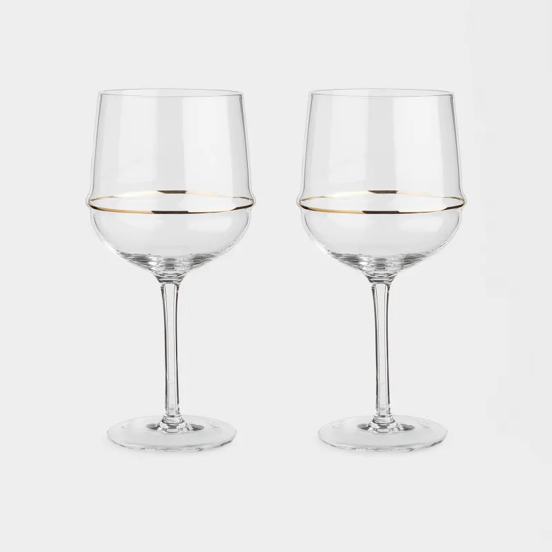 Бокал для вина, 520 мл, 2 шт, кристальное стекло, Золотистое кольцо, Rivello