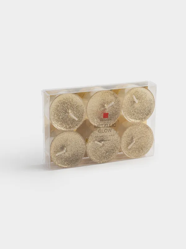 Свеча чайная, 4 см, 6 шт, с блестками, шампань, Metallic glow, image-6