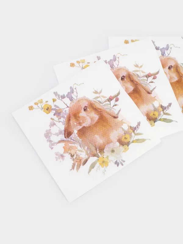 Салфетки бумажные, 21х21 см, 20 шт, квадратные, белые, Кролик, Natural Easter, image-2