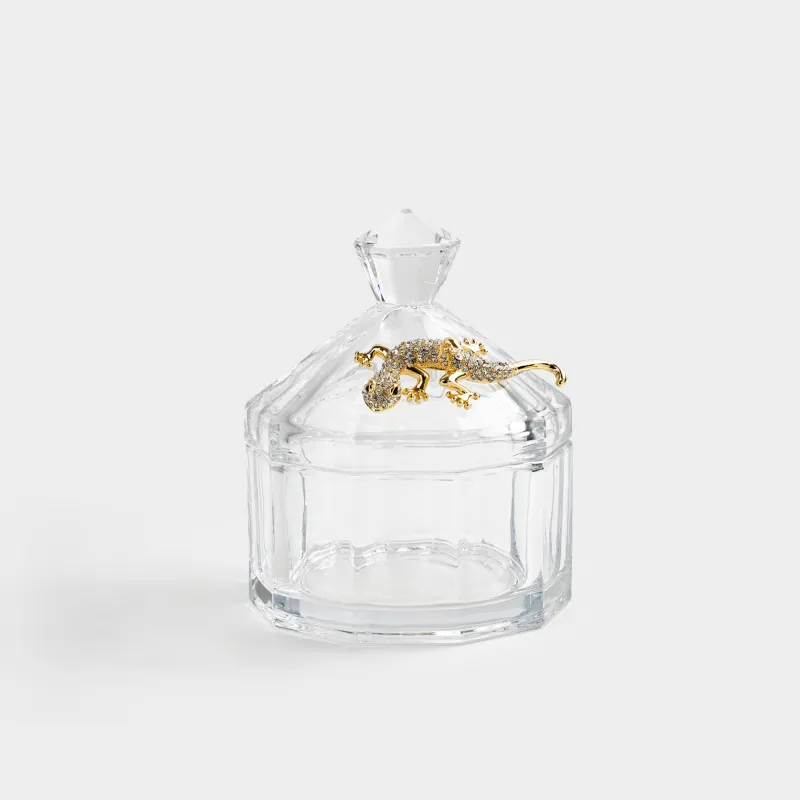 Емкость для хранения, 12х14 см, 300 мл, стекло Р/металл, Золотистая ящерица, Alid