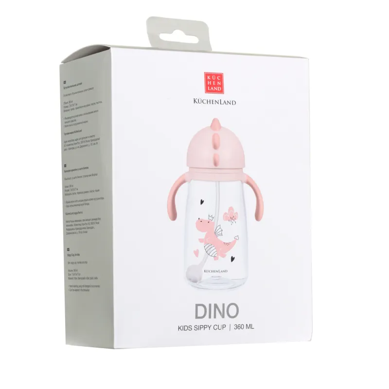 Бутылка-поильник, детская, 360 мл, тритан, розовая, Дракоша, Dino, image-3