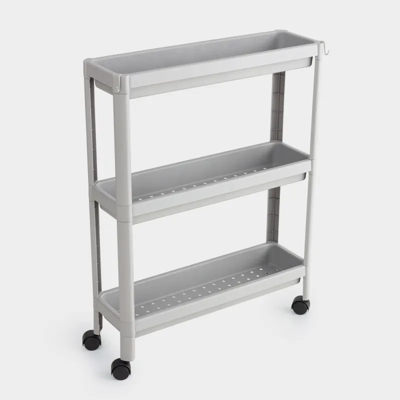 Этажерка, 3-х ярусная, 58х18х75 см, пластик, серая, Grating, image-2