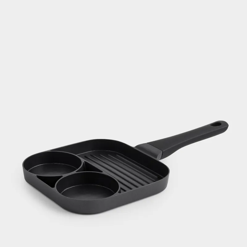 Сковорода-гриль, 18 см, 3 отд, с покрытием, алюминий, квадратная, Action