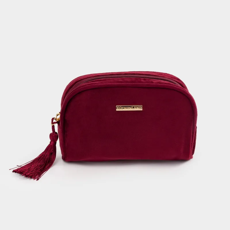 Косметичка, 18х12 см, с кисточкой, вельвет, бордовая, Velvety, image-0