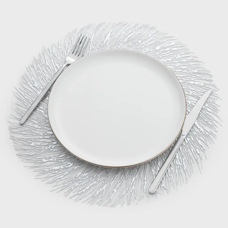 Салфетка под приборы, 38 см, ПВХ, круглая, серебристая, Azhur Grid, image-3