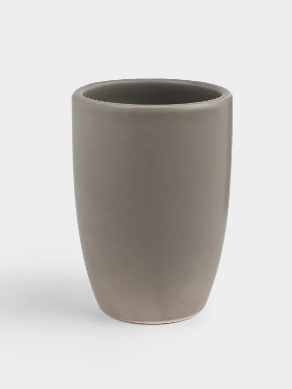 Стакан для ванной комнаты, 10 см, керамика, бежево-серый, Giza, image-0