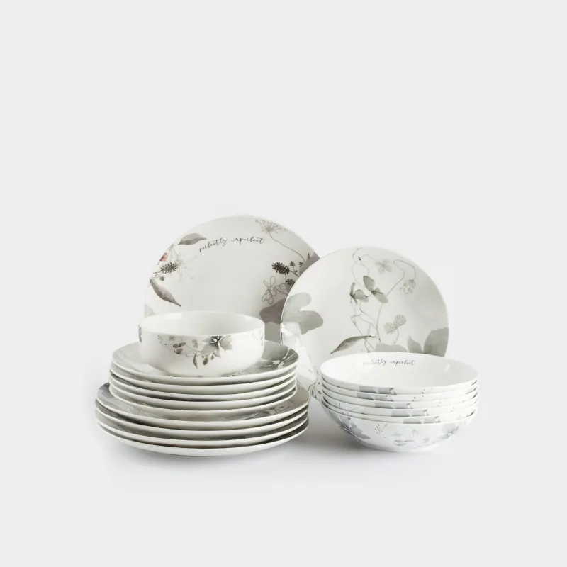 Сервиз обеденный, 6 перс, 19 пр, фарфор N, Серые цветы, Watercolor