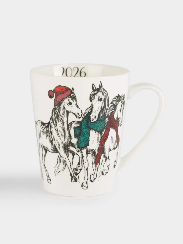 Кружка, 420 мл, Лошади в шарфах и шапке, Horse trio, image-0