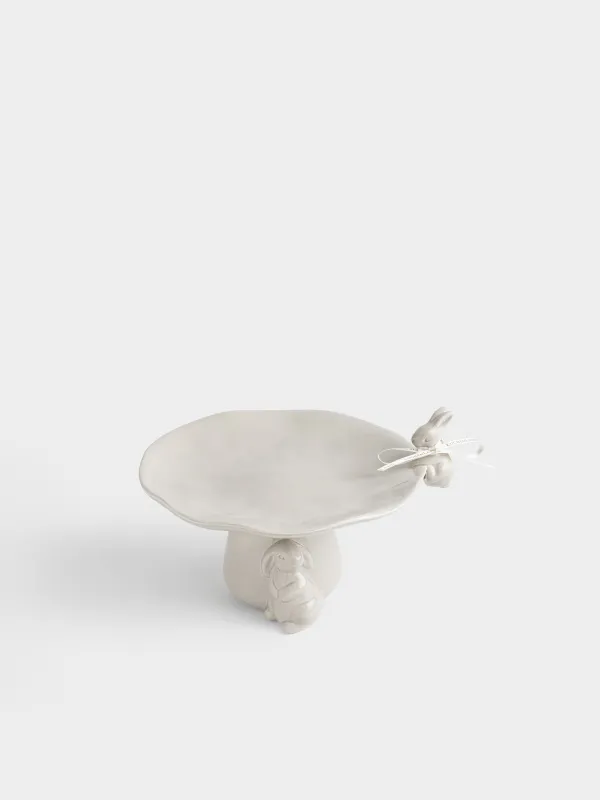 Блюдо на ножке, 20х12 см, керамика D, бежевое, Кролики, Rustic Easter, image-3