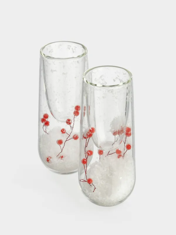 Бокал для шампанского, 100 мл, 2 шт, стекло Б, с ветками и красными ягодами внутри, Air decor, image-2