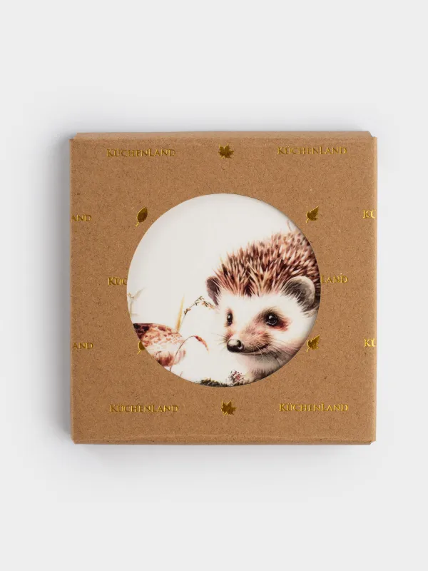 Подставка под кружку, 11х11 см, квадратная, керамика/пробка, белая, Еж, Forest hedgehog, image-4