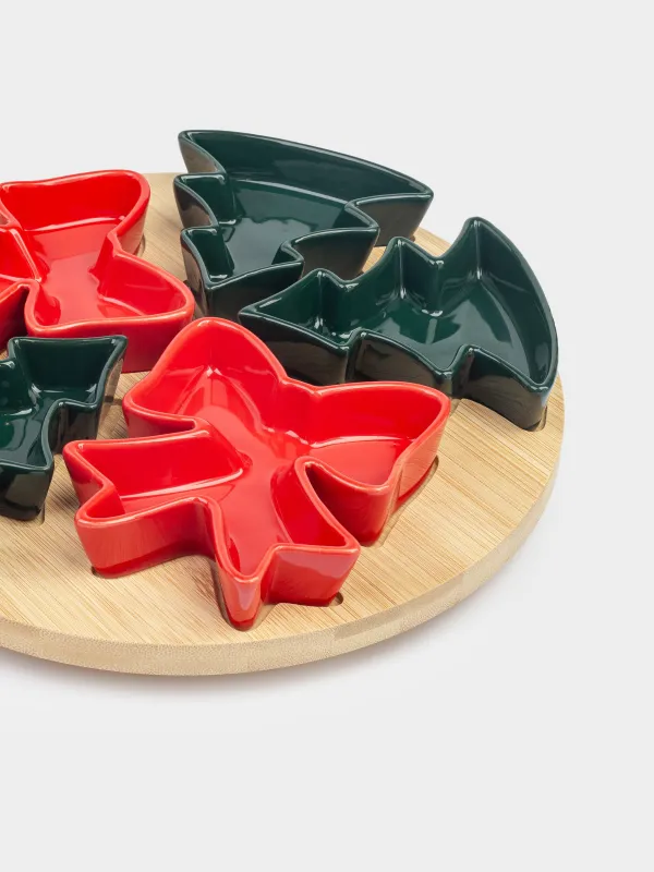 Набор для закусок, 5 пр, вращающийся, на подставке, керамика/бамбук, Ели и банты, Bamboo, image-4