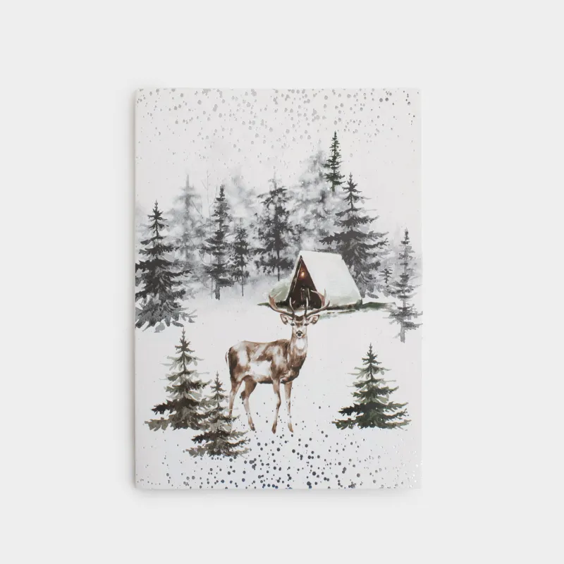 Открытка подарочная 3D, 13х18 см, бумага, белая, Олень в лесу, Snowy house