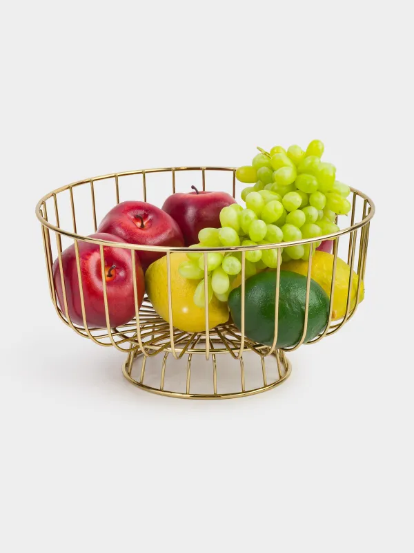 Корзина для фруктов, 28х16 см, на ножке, металл, золотистая, Twist gold, image-4