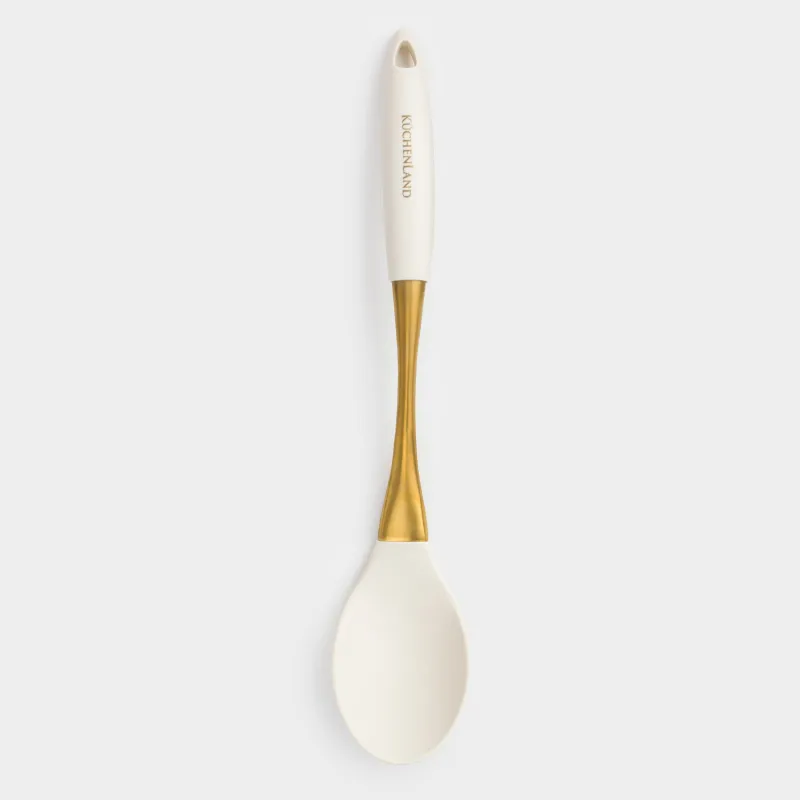 Ложка сервировочная, 34 см, силикон/сталь, молочно-золотистая, Pintino