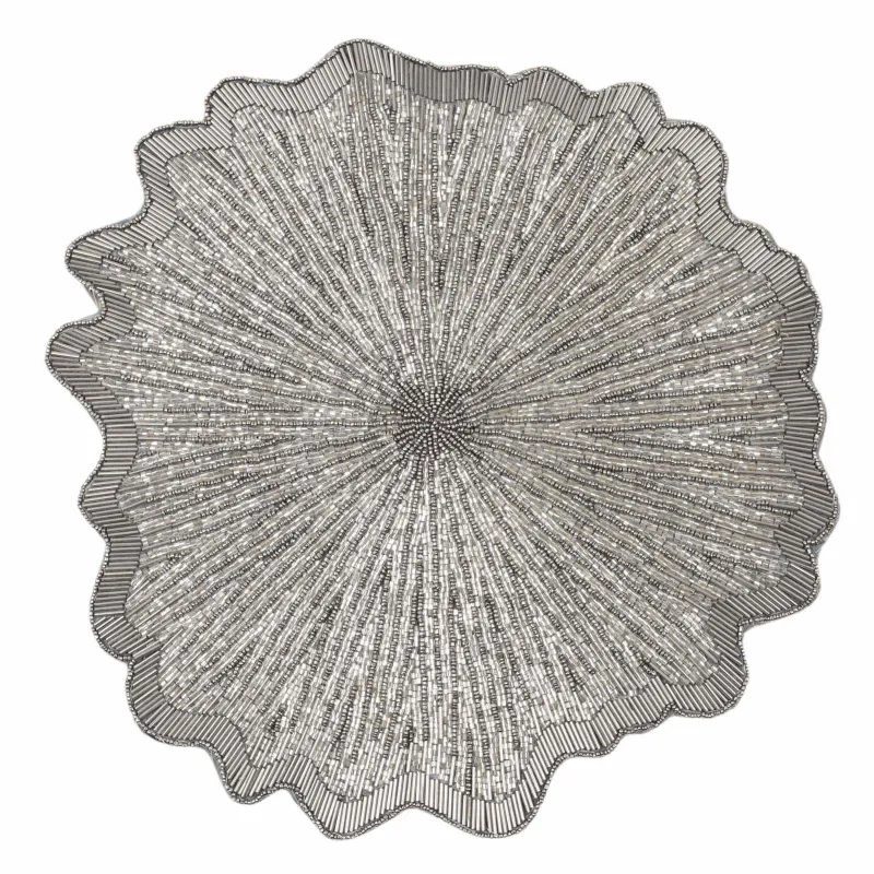Салфетка под приборы, 36 см, бисер, фигурная, серо-серебристая, Art beads-t