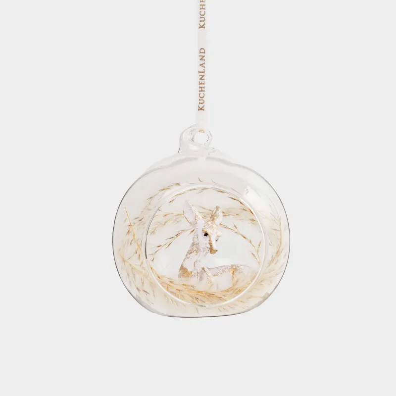 Игрушка елочная, 8 см, стекло/перо, Косуля, Ball shape