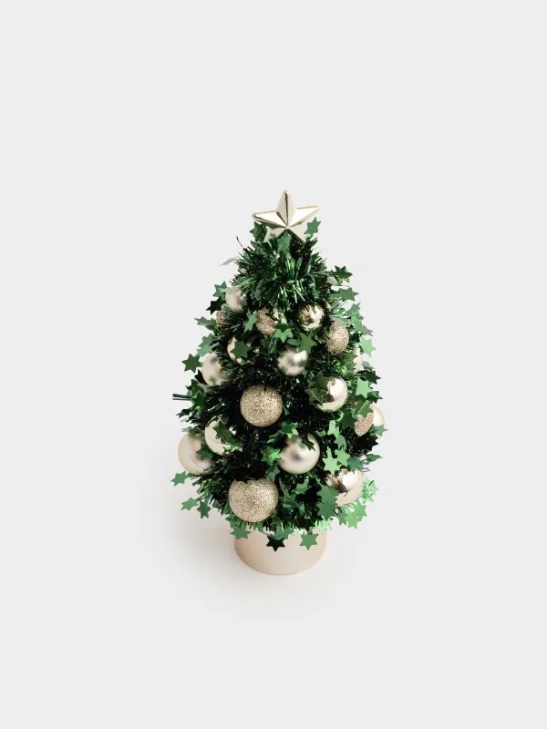 Ель искусственная, 20 см, Ель с золотистыми шарами, Tinsel christmas, image-2