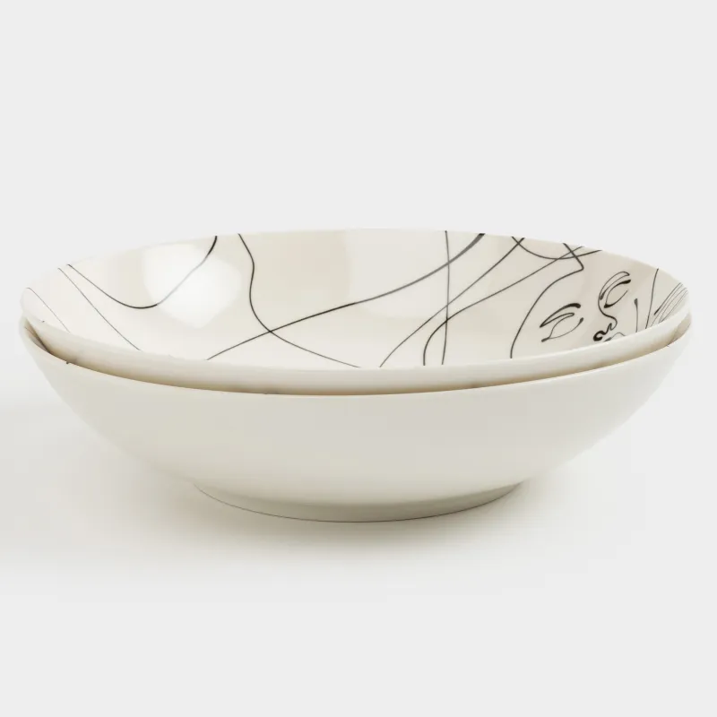 Тарелка суповая, 20х5 см, 2 шт, фарфор N, молочная, Абстрактные лица, Face, image-1