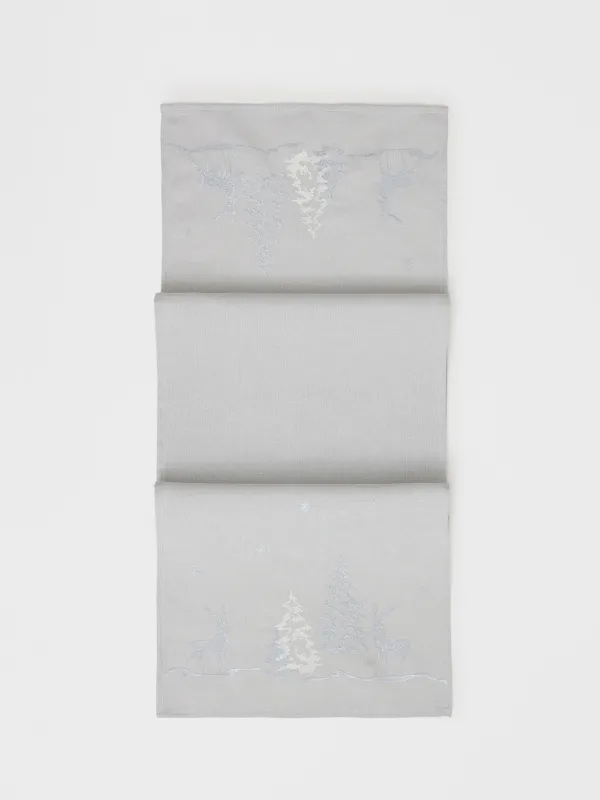 Дорожка настольная, 40х160 см, полиэстер, светло-серая, Олени и ели, Forest fawn, image-0