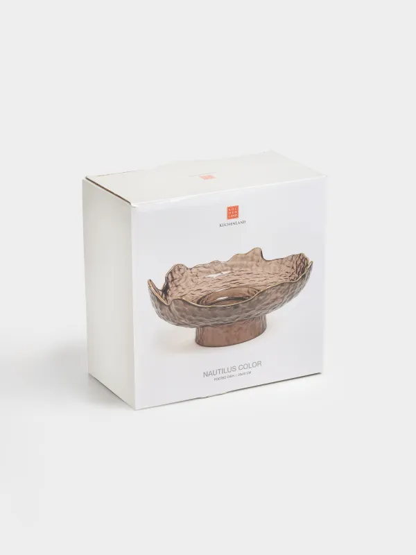 Блюдо на ножке, 20х10 см, стекло, коричневое, с золотистым кантом, Nautilus color, image-4