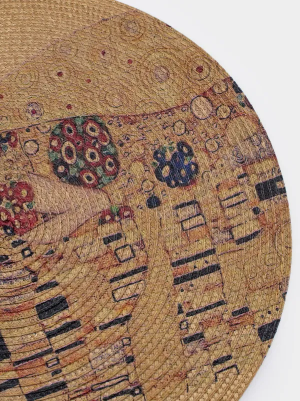 Салфетка под приборы, 38 см, полипропилен/ПЭТ, круглая, золотистая, Поцелуй, Климт, Circle print, image-3