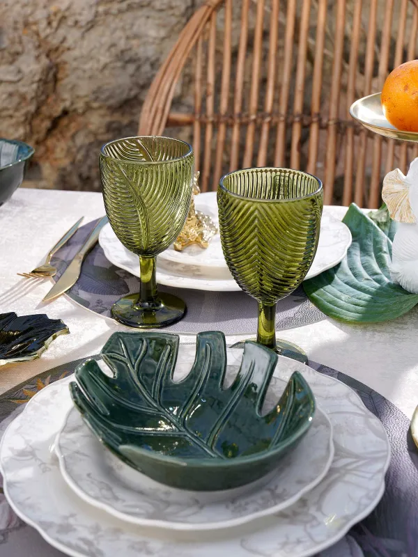 Бокал-кубок для вина, 260 мл, стекло Р, зеленый, Тропические листья, Tropical leaves, image-6