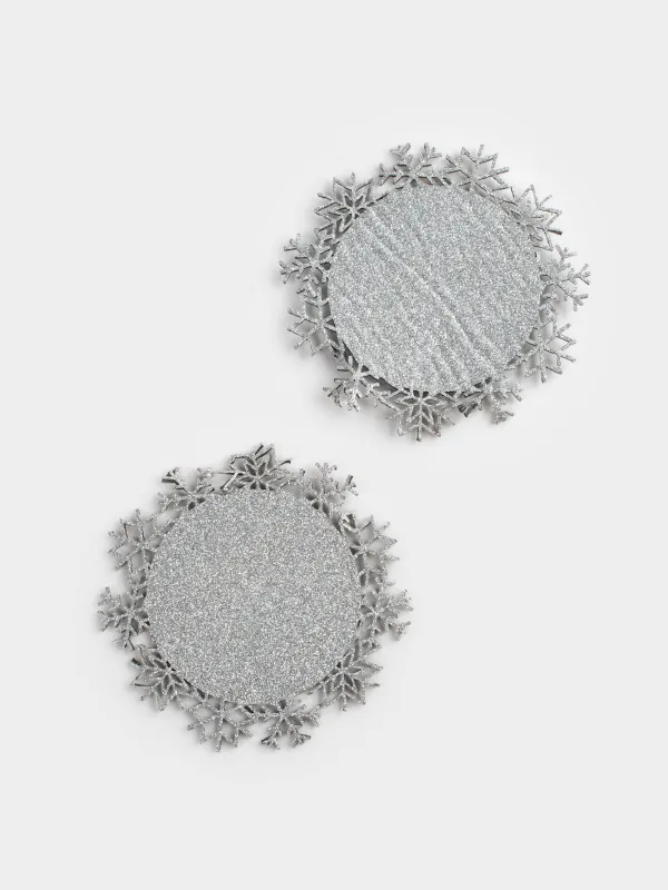 Подставка под кружку, 12 см, 2 шт, фигурная, фетр, серебристая, Снежинки, Felt mat, image-2