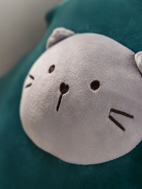 Подушка декоративная, 35х35 см, спандекс, зеленая, Кот в елке, Cat, image-4