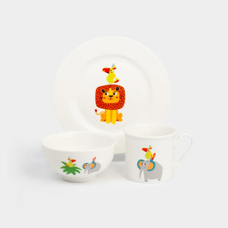 Набор посуды, детский, 1 перс, 3 пр, фарфор N, белый, Животные, Jungle