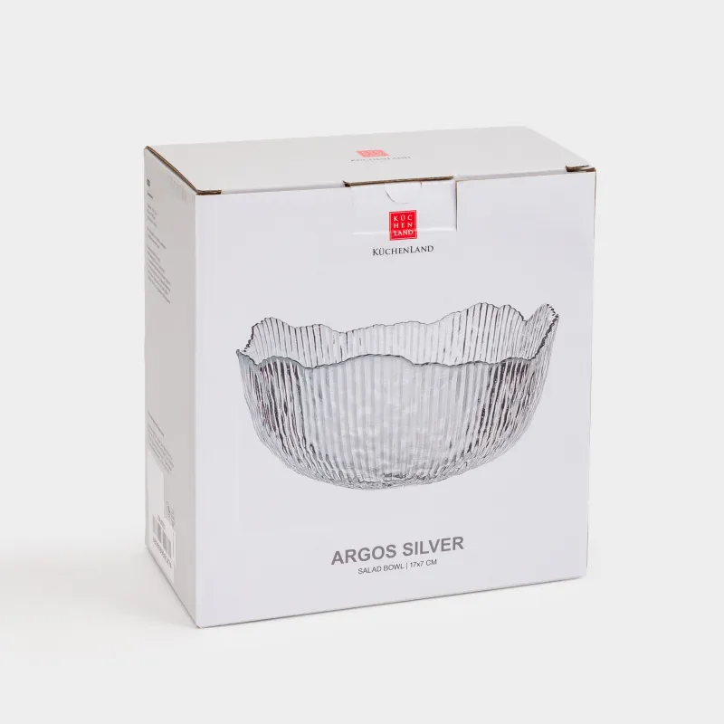 Салатник, 17х8 см, 900 мл, стекло Р, с серебристым кантом, Argos silver, image-4