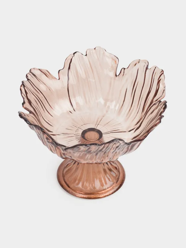 Ваза для фруктов, 23х16 см, на ножке, стекло, коричневая, Цветок, Sahara, image-2