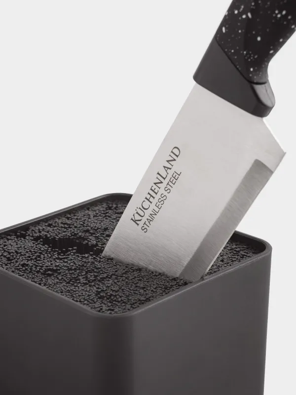 Набор ножей, 5 пр, в подставке, сталь/пластик, черный, в крапинку, Steel speckled, image-3