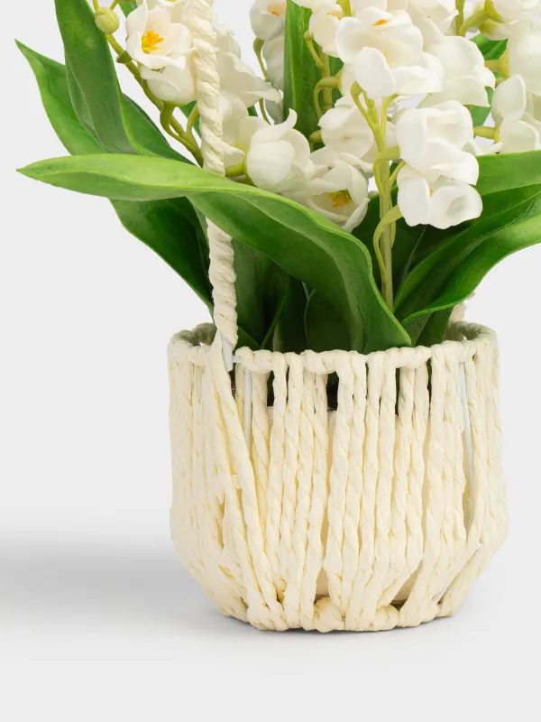 Растение искусственное, 25 см, в корзине, полиуретан/ПВХ, Белые ландыши, May-lily, image-1