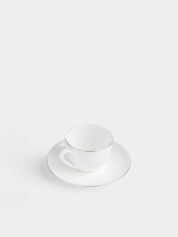 Пара чайная, с серебристым кантом, белая, Ideal silver, image-2