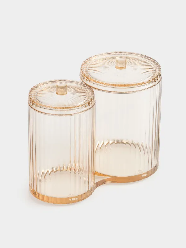 Контейнер для ватных дисков/палочек, 11х15 см, 2 отд, с крышкой, пластик, янтарный, Ribby color, image-1