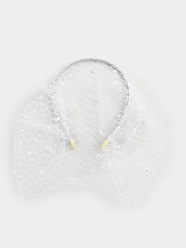 Ободок карнавальный, 14х15 см, металл/полиэстер, белый, Жемчужная вуаль, Hairstyle, image-0