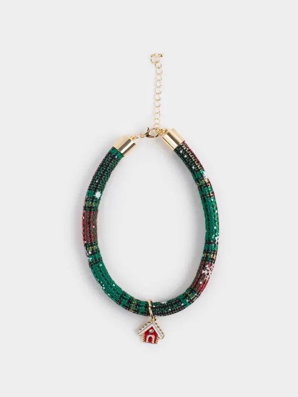 Ошейник для животных, 25/30 см, декоративный, полиэстер/металл, зеленый, Домик, Christmas pet, image-0