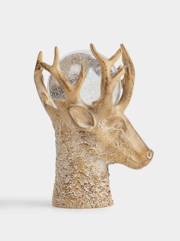 Снежный фонарь, 25 см, с подсветкой, пластик, коричневый, Шар в рогах оленя, Deer, image-2