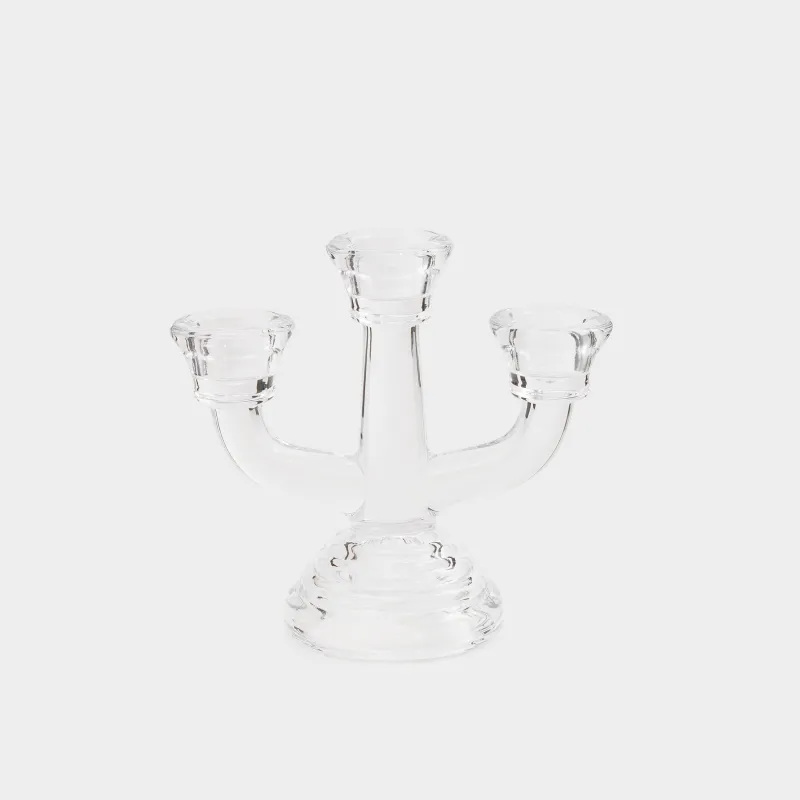Подсвечник, 13 см, 3 тонкие свечи, на ножке, стекло, Clear
