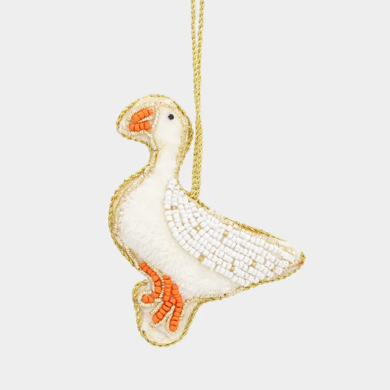 Игрушка елочная, 10 см, бисер/полифилл, бело-оранжевая, Гусь, Beads figure