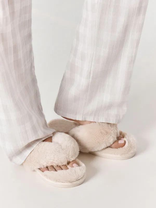 Тапочки женские, домашние, через палец, искусственный мех, молочные, Bushy, image-7