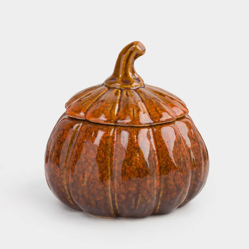 Емкость для хранения, 16х16 см, 900 мл, фарфор P, оранжево-коричневая, Тыква, Forest symphony