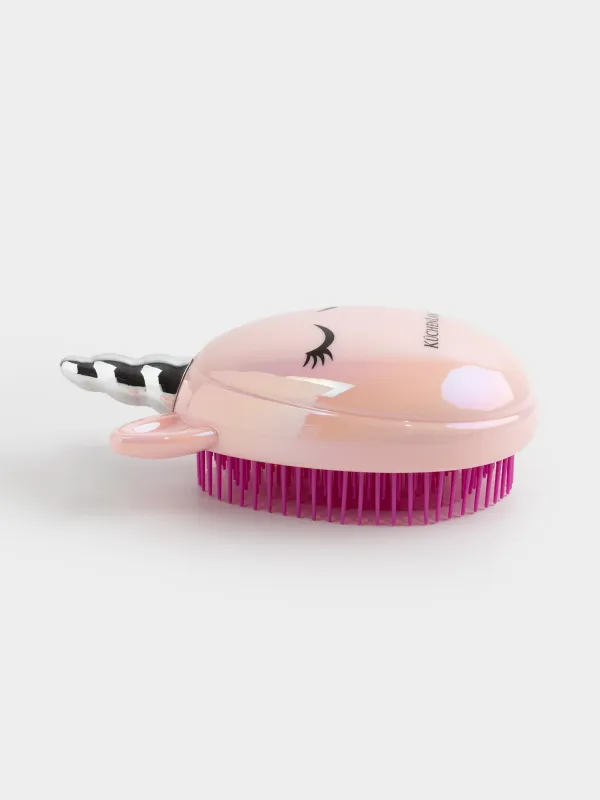 Расческа массажная для волос, 12 см, детская, пластик/силикон, розовая, Единорог, Unicorn, image-5