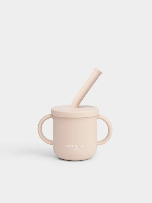 Поильник, детский, 150 мл, с ручками, с трубочкой, силикон, бежевый, Kiddy, image-0