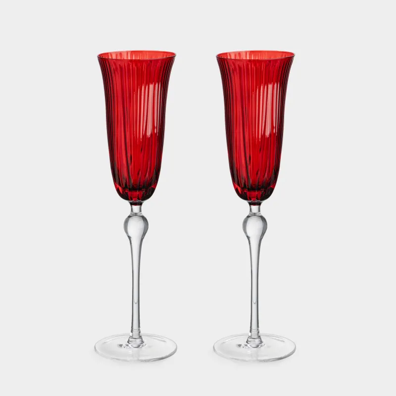 Бокал для шампанского, 180 мл, 2 шт, стекло, красный, Piemont