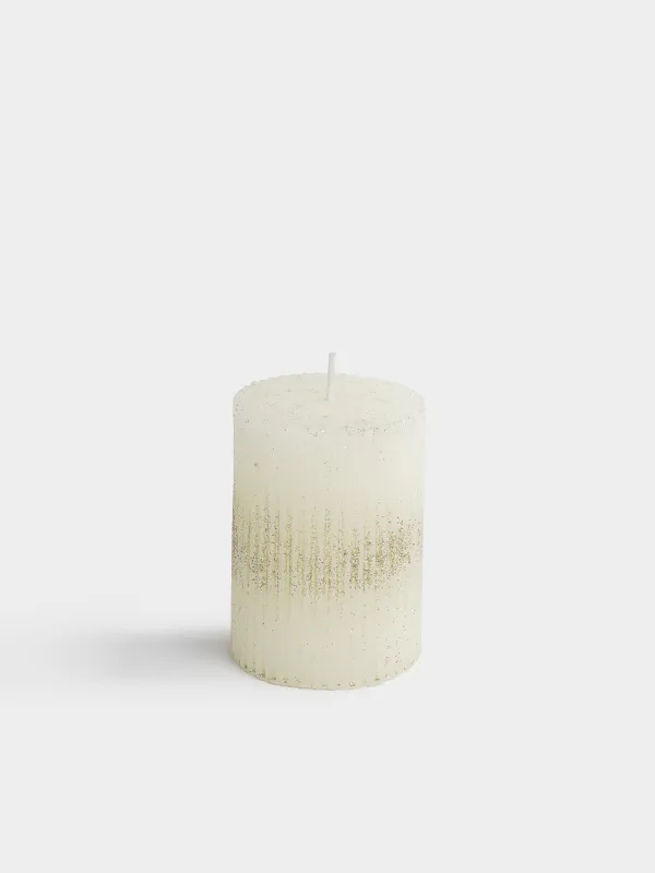 Свеча, 6x8 см, цилиндрическая, с блестками, Ribbed candle, image-0
