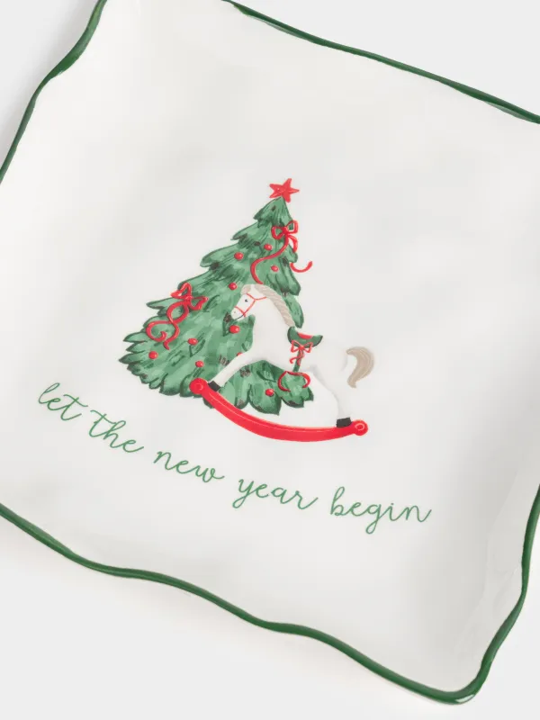 Блюдо, 22х22 см, керамика, квадратное, Лошадка с елкой, Сhristmas green, image-3