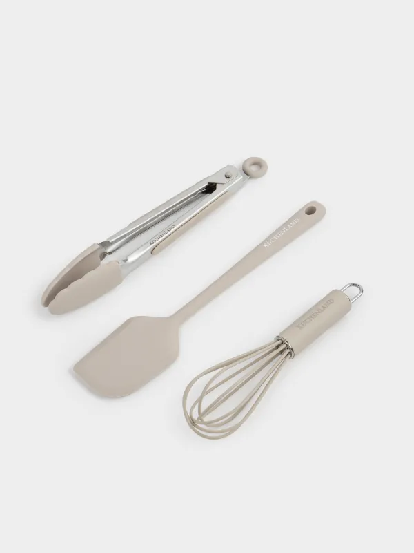 Набор для выпечки, 3 пр, лопатка/щипцы/венчик, силикон/сталь, бежевый, Benefit, image-1