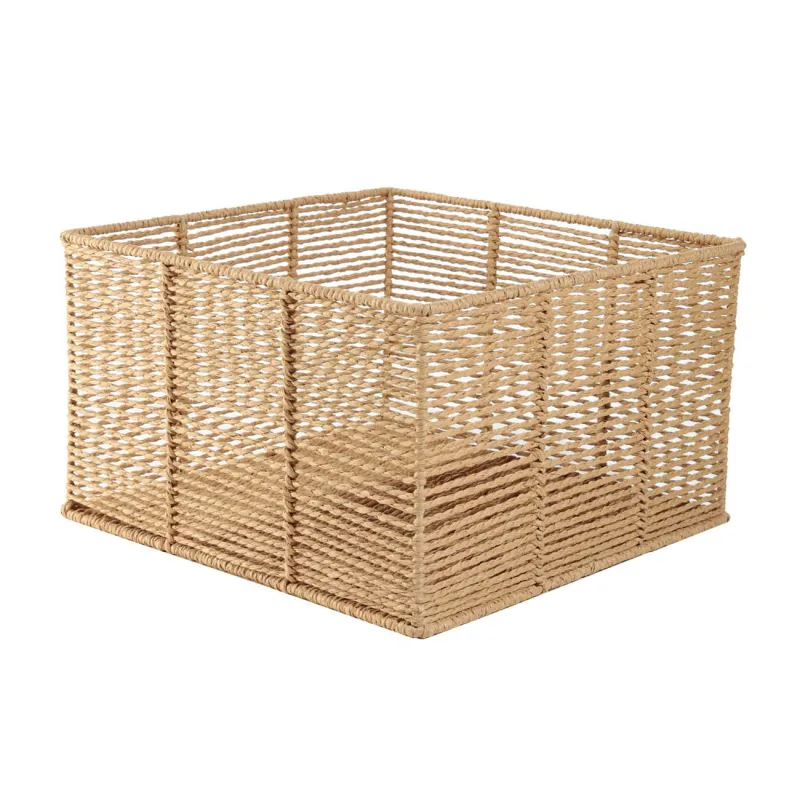 Корзина для хранения, 25х16 см, целлюлоза/металл, квадратная, бежевая, Braided, image-1